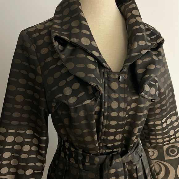 Samuel Dong Trench Dress Coat Bubble Hem Size Medium Brown Metallic Belted - Picture 2 of 10